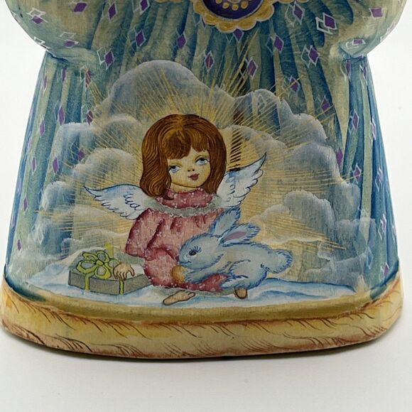Handpainted Russian/Ukrainian Linden Wood Carved Santa 6" Christmas Angel Bunny - Picture 8 of 11